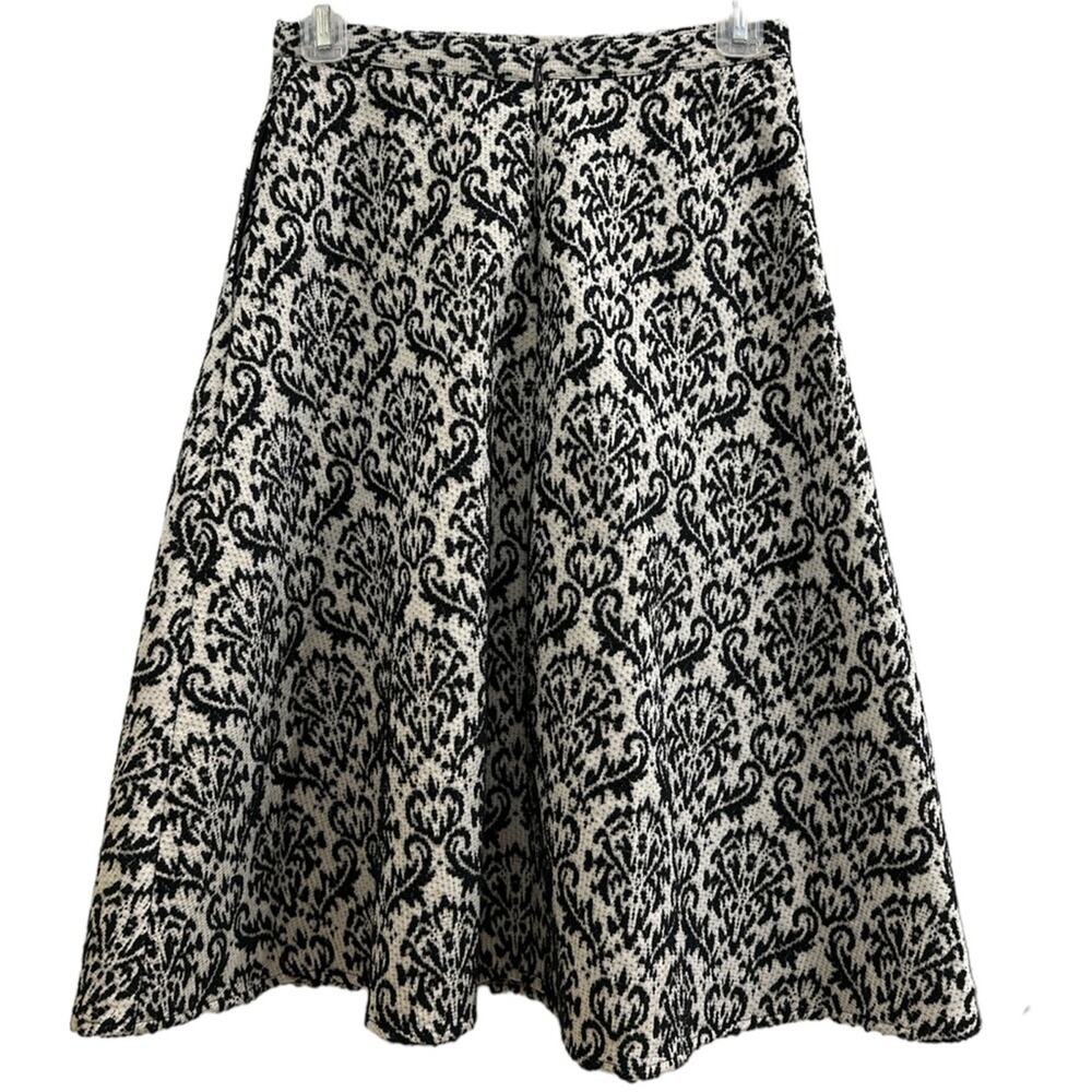 Gianni Bini Skirt French Damask Thick Jacquard Pockets XS 2 Woven A-line B&W - Picture 2 of 6